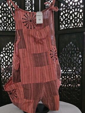 EARTHBOUND Rust and Brown Striped Patchwork Jumpsuit Romper